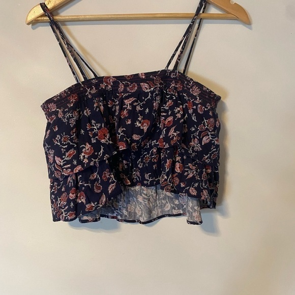 ZARA Navy Floral Ruffle Tank Top size medium - Picture 5 of 5